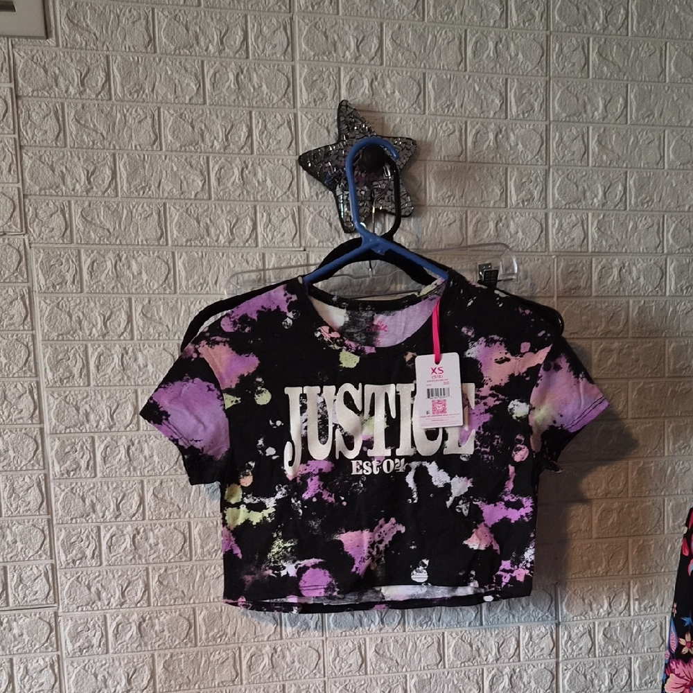 Justice Kids Tie-Dye Crop Top - Black, Purple, and White